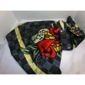 Ed Hardy Love Heart Tattoo Print Fashion Scarf Checkered Black Grey NWT